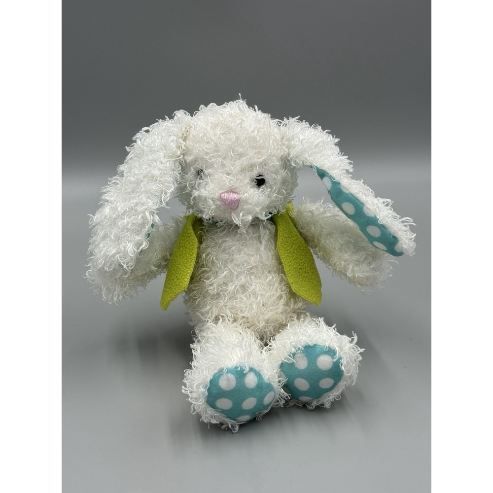 Hallmark White Bunny Rabbit Plush Polka Dot Feet Inner Ears Green Vest 10 Inch